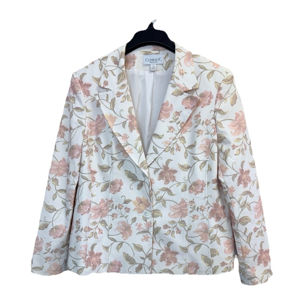 Vintage Conrad C Womens 12 Floral Blazer Jacket Pockets Stretch Cotton Blend